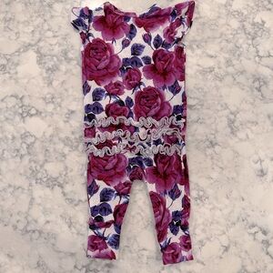 Posh Peanut Violet Ruffled Capsleeve Henley Romper 3-6M